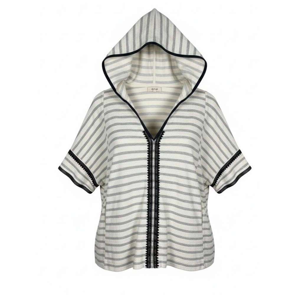 Madewell Size M/L Elise Embroidered Striped Cotton Beachy Hooded Tunic Top